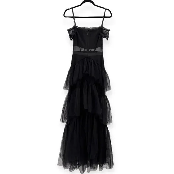 Betsy & Adam Black Off The Shoulder‎ Corset Tiered Tulle Evening Dress - Size 0
